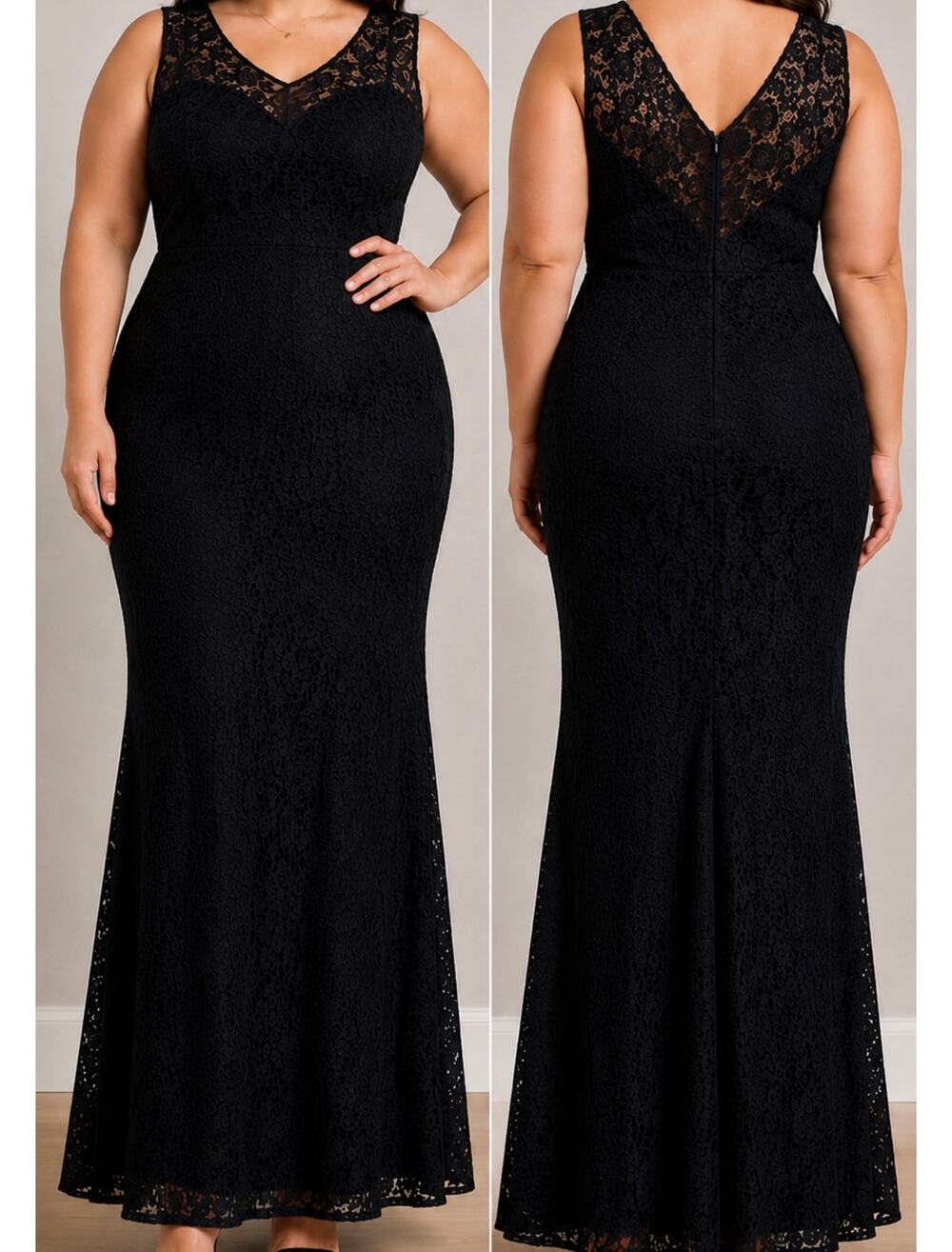 New Miusol Maxi long lace sheer sweetheart neckline classic stretch dress XL